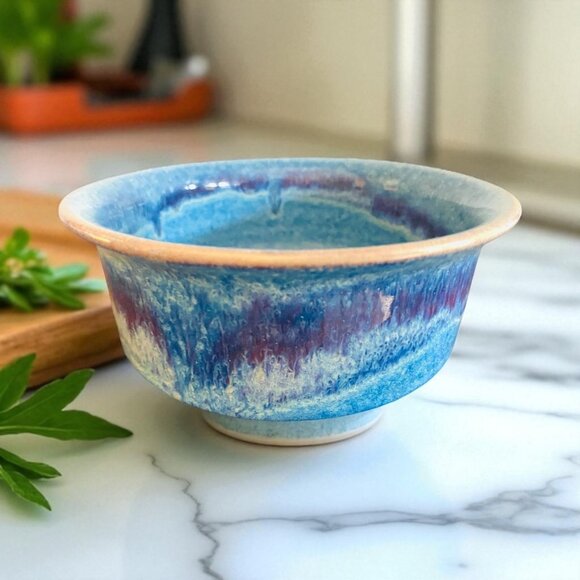 Clarksville Pottery Drip Glaze Bowl 6.5 Inch W Blue Signed Fuelau Stoneware - Picture 1 of 10